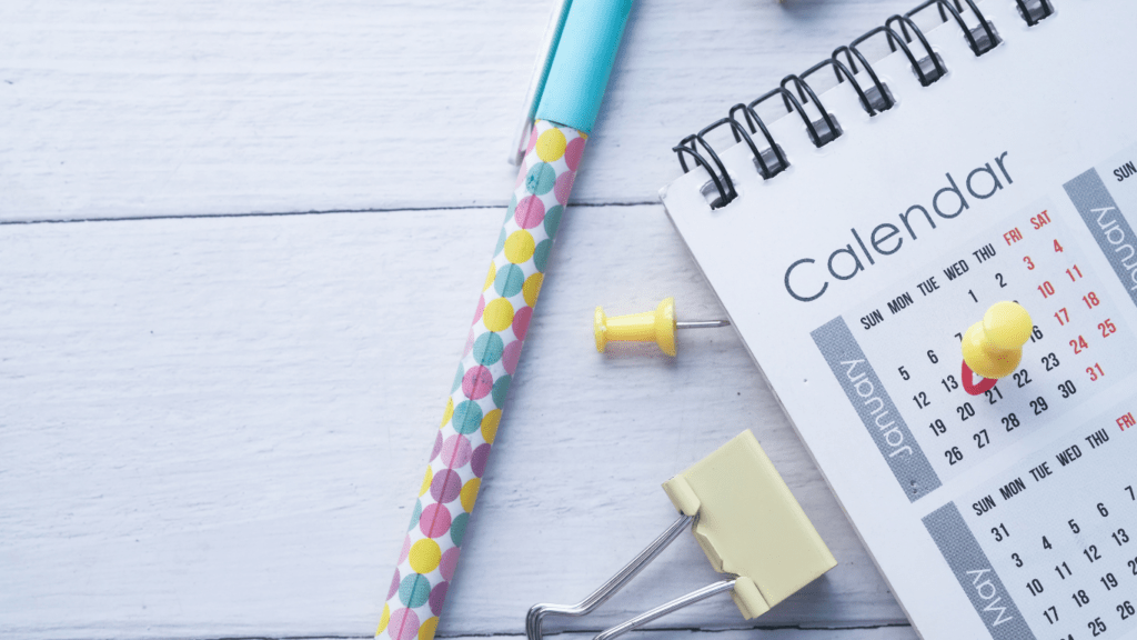 calendar on white wooden table