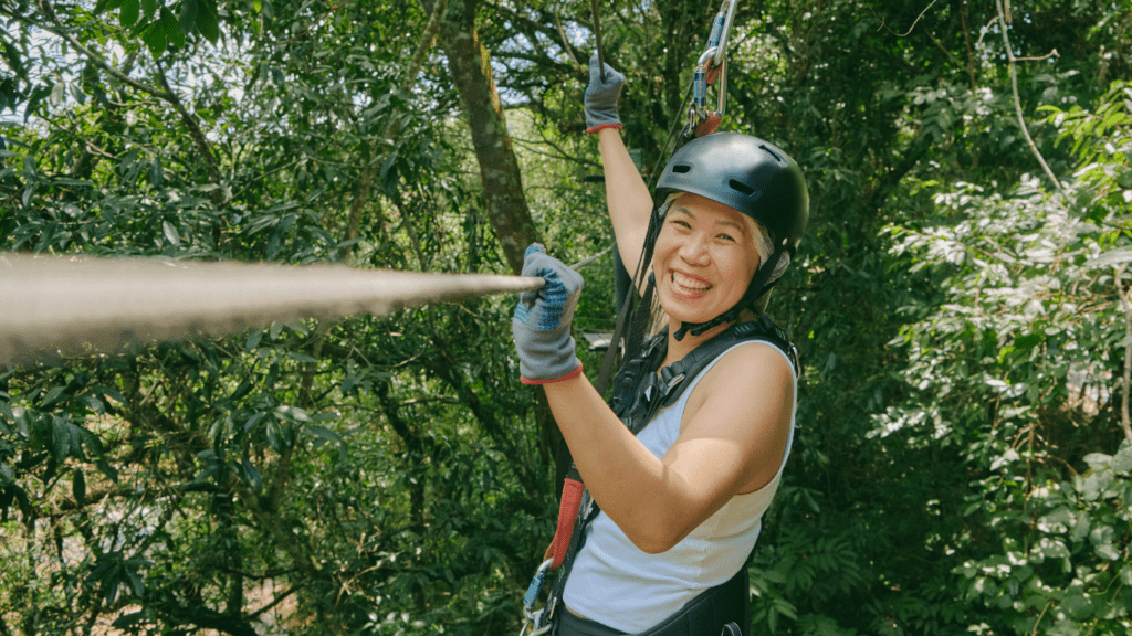 a person in a zip line