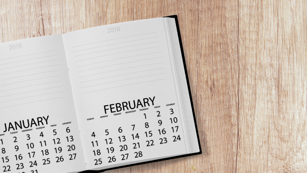 calendar on white wooden table